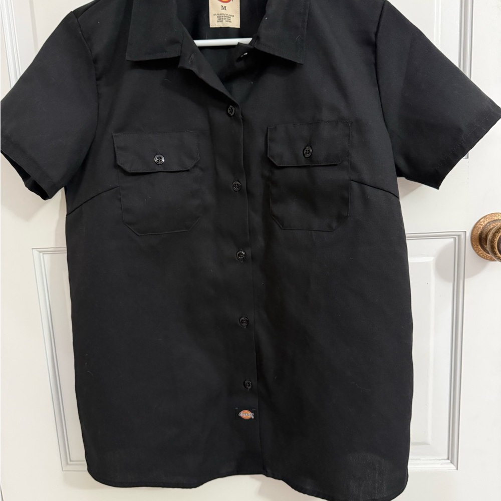 Dickies Women's Black Work Shirt Size M Button Down Short Sleeve